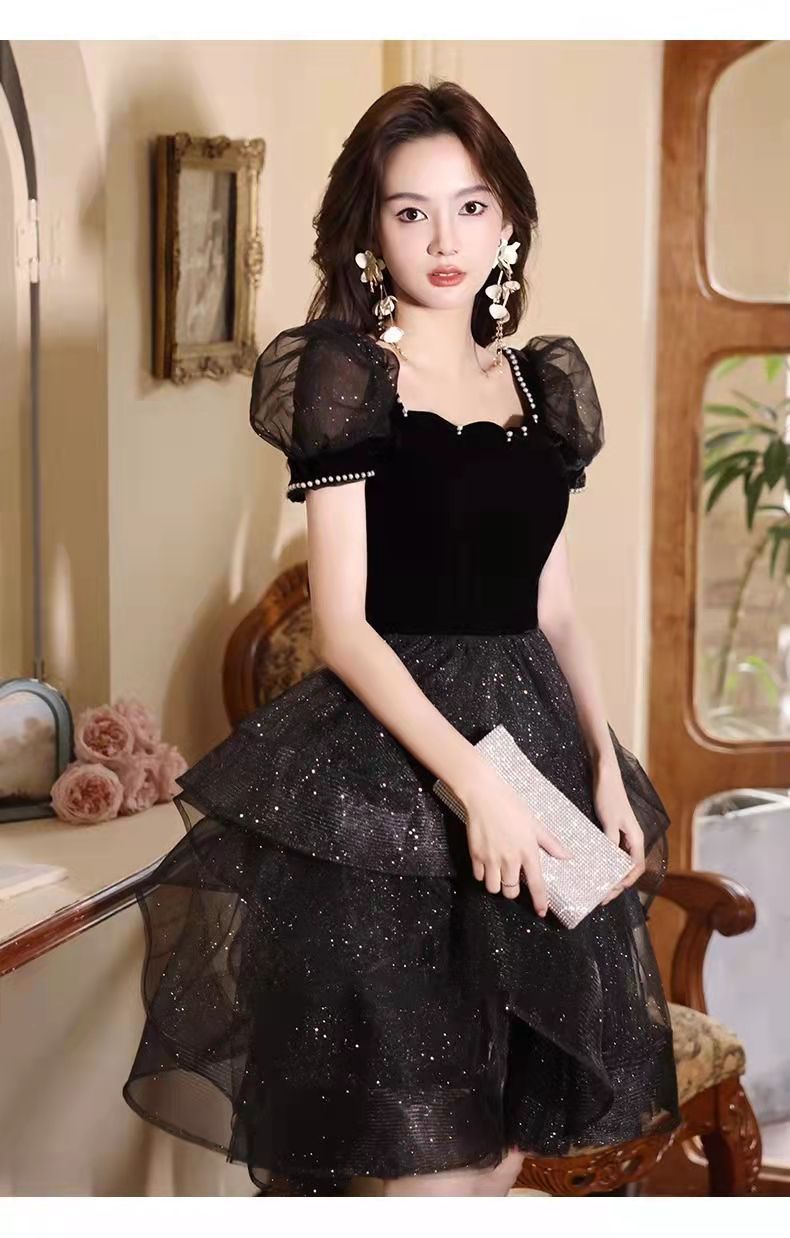 Miễn phí vận chuyển Lời mời Tiệc sang trọng Chiều dài ngắn Công chúa Dòng Quần áo Piano Buổi hòa nhạc Thanh lịch Trang trọng Nữ tính Cô gái trẻ Buổi hòa nhạc Piano Đám cưới Cô dâu Trang phục sân khấu Kích thước lớn Cuộc thi Dạ hội Tiệc cuối năm Đen XS S M L XL XXL - 3