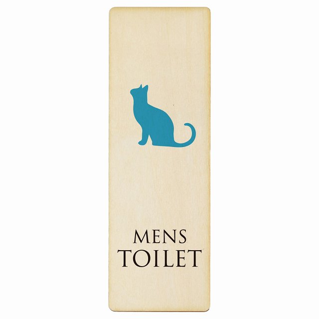 トイレ プレート 木製 MENS ねこ 猫 ネコ ナチュラル カラー 長方形 縦書き 4x12cm 6x18cm 9x27cm ドア..