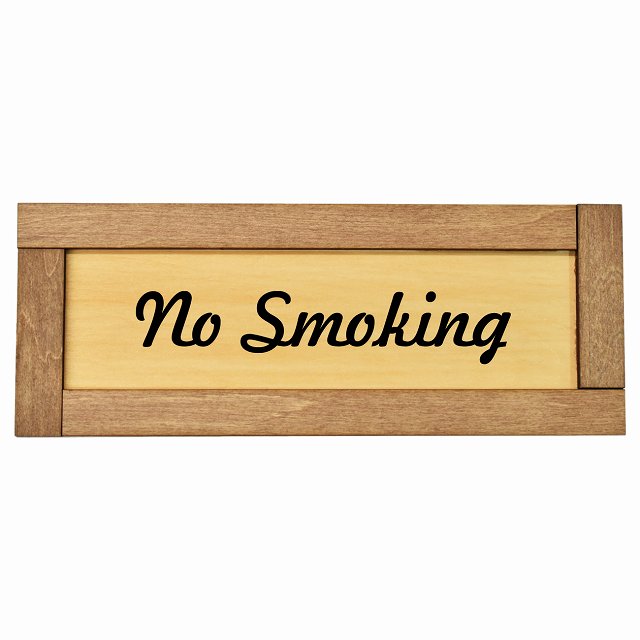 禁煙 No Smoking 木枠付き 木製プレート Cタイプ サインプレート ドアプレート 長方形 おしゃれ かっこ..