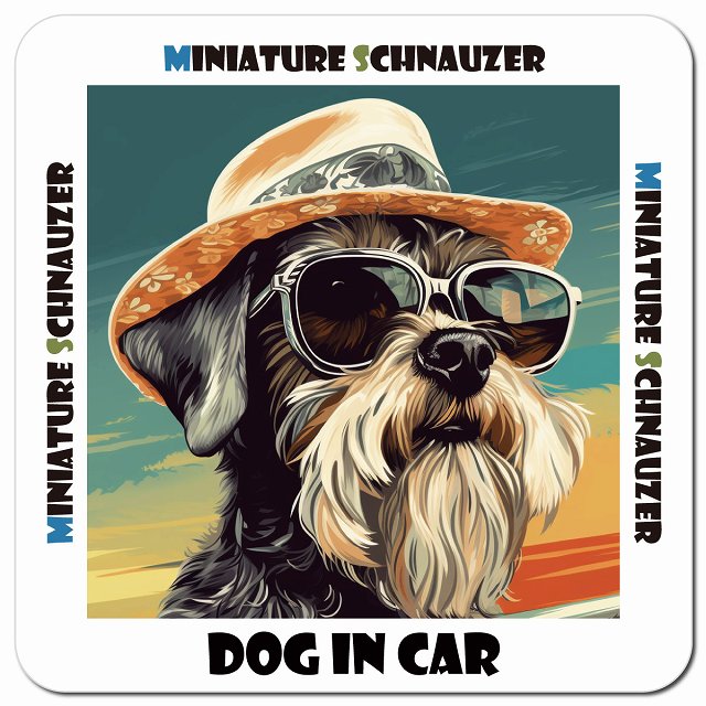 海 麦わら帽子 サングラス 夏 Miniature Schnauzer ミニチュアシュナウザー カーサイン 車 マグネット..