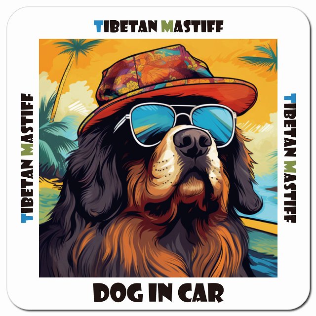 海 麦わら帽子 サングラス 夏 Tibetan Mastiff チベタンマスティフ カーサイン 車 マグネットステッカ..