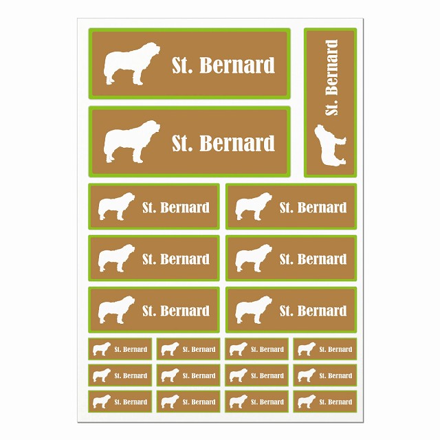 ドッグ ステッカー セントバーナード ブラウン＆グリーン A4サイズ まとめて詰め合わせ サイズ別 長方..
