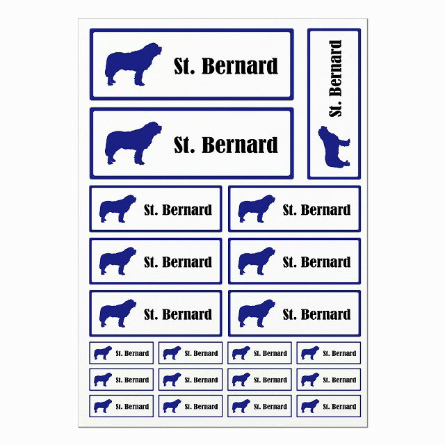ドッグ ステッカー セントバーナード ホワイト＆ネイビー A4サイズ まとめて詰め合わせ サイズ別 長方形 21枚セット 犬種別 シール カーステッカー 愛犬 キャンプ 持ち物 ドッグフード用 屋外 屋内 防水 かわいい おしゃれ