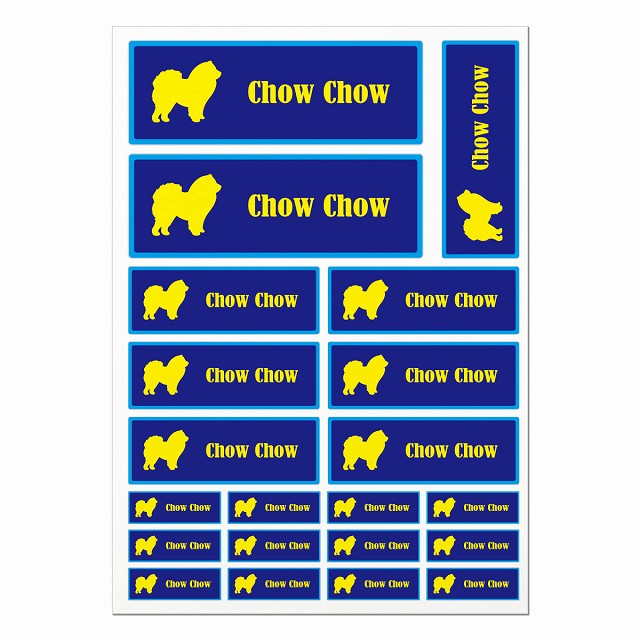 ドッグ ステッカー チャウチャウ ネイビー＆ブルー A4サイズ まとめて詰め合わせ サイズ別 長方形 21枚..