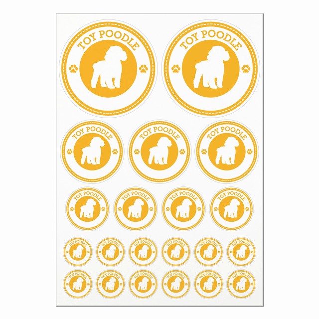ドッグ ステッカー トイプードル イエロー A4サイズ まとめて詰め合わせ 丸タイプ サイズ別 21枚セット 犬種別 シール カーステッカー 愛犬 キャンプ 持ち物 ドッグフード用 屋外 屋内 防水 かわいい おしゃれ 肉球マーク