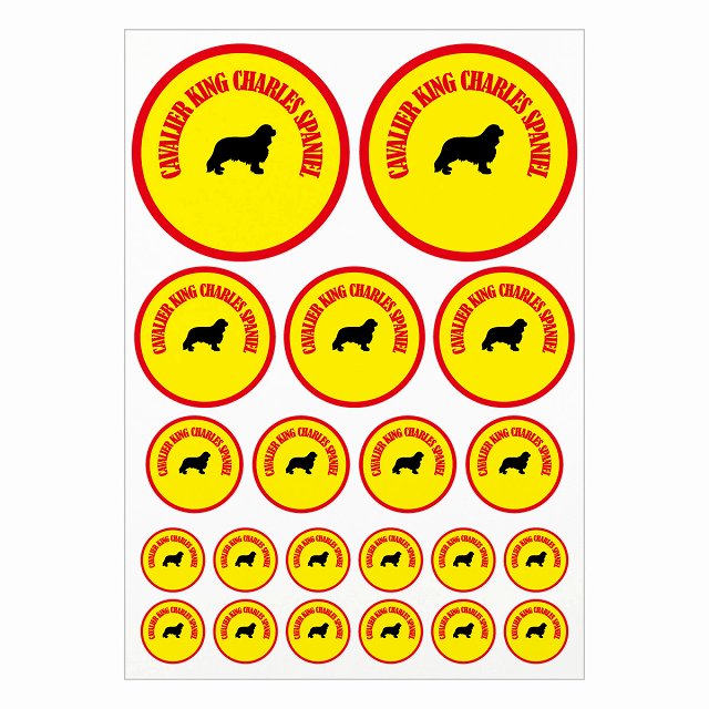 ドッグ ステッカー カラフル キャバリアキングチャールズスパニエル イエロー＆レッド A4サイズ まとめ..