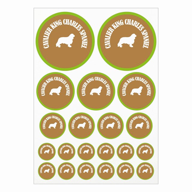 ドッグ ステッカー カラフル キャバリアキングチャールズスパニエル ブラウン＆グリーン A4サイズ まと..