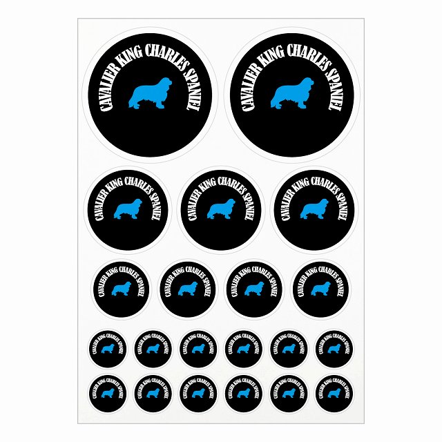 ドッグ ステッカー カラフル キャバリアキングチャールズスパニエル ブラック＆ホワイト A4サイズ まと..