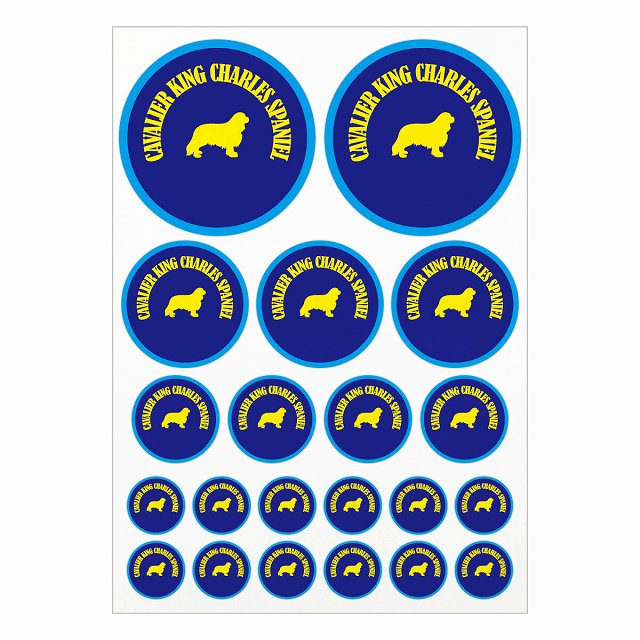 ドッグ ステッカー カラフル キャバリアキングチャールズスパニエル ネイビー＆ブルー A4サイズ まとめ..
