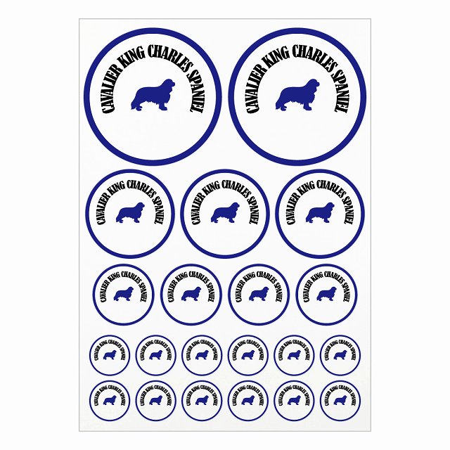 ドッグ ステッカー カラフル キャバリアキングチャールズスパニエル ホワイト＆ネイビー A4サイズ まと..