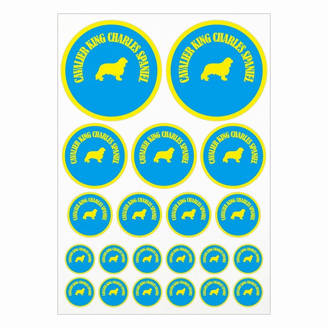 ドッグ ステッカー カラフル キャバリアキングチャールズスパニエル ブルー＆イエロー A4サイズ まとめ..