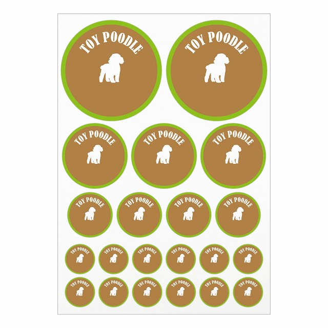 ドッグ ステッカー カラフル トイプードル ブラウン＆グリーン A4サイズ まとめて詰め合わせ サイズ別 ..