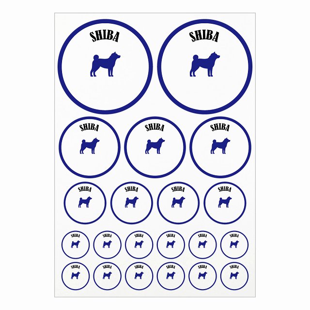 ドッグ ステッカー カラフル 柴犬 ホワイト＆ネイビー A4サイズ まとめて詰め合わせ サイズ別 丸型 21枚セット 犬種別 シール カーステッカー 愛犬 キャンプ 持ち物 ドッグフード用 屋外 屋内 防水 かわいい おしゃれ(3)