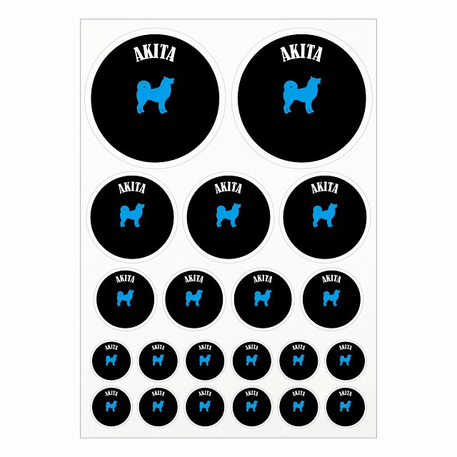 ドッグ ステッカー カラフル 秋田犬 ブラック＆ホワイト A4サイズ まとめて詰め合わせ サイズ別 丸型 21枚セット 犬種別 シール カーステッカー 愛犬 キャンプ 持ち物 ドッグフード用 屋外 屋内 防水 かわいい おしゃれ