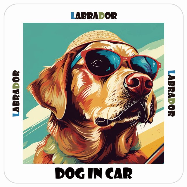 Labrador ラブラドール 犬 カーステッカー シール DOG IN CAR 海 麦わら帽子 サングラス 夏 13x13cm 正..