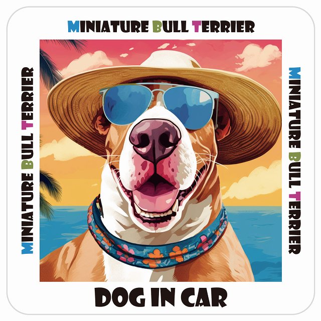 ミニチュアブルテリア Miniature Bull Terrier 犬 カーステッカー シール DOG IN CAR 海 麦わら帽子 サ..
