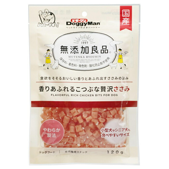 ●保存料、着色料、発色剤、酸化防止剤を使用していない無添加良品。●鶏ささみだけ使用し、しっとりやわらか、ジューシーに調味加工したおやつ。●小型犬やシニア犬も食べやすいおいしさとやわらかさ。●やわらかくちぎっても与えられる一口サイズ。与える量を調整しやすくごほうびにも最適。●乳酸菌を配合し愛犬のお腹の健康維持にも配慮。 【仕様】●原産国日本●サイズ:(幅×高さ×奥行)(約)X×X×X（mm）(対象/対象サイズ)生後2ヵ月以上/全犬種/●本体:材質・原材料鶏ササミ、糖類、調味料、乳酸菌、グリセリン、ソルビトール、リン酸塩（Na、K）、ミネラル類（ナトリウム） 【ドギーマン 無添加良品 無添加 ササミ 乳酸菌】