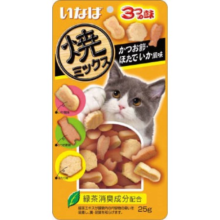 焼ミックス3つの味かつお節ほたていか風味25g【キャットフード猫用おやついなば】