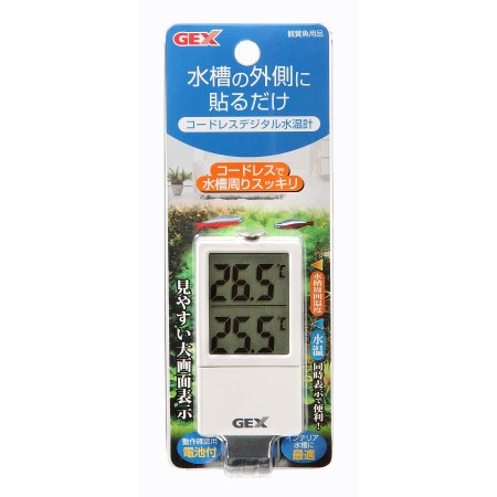 これ一台で水槽内の温度と室温を計測できる。水槽面外側に好きなところにマジックテープで取り付けられる【仕様】●測定範囲：0℃〜40℃●測定精度：±1.5℃●使用電池：ボタン電池(LR1130)【ジェックス ペット アクア 温度 温度計 水温】※こちらの商品はポスト投函対応商品です。代金引換はご利用いただけません。代金引換でご注文いただいた場合は当店で確認次第キャンセルとさせていただきます。商品の数量や他商品との同梱により、ポスト投函規定サイズを超える場合は宅配便に変更する場合があります。あらかじめご了承くださいませ。ポスト投函は郵便受けに配達されるため到着日、時間帯指定が出来ません。