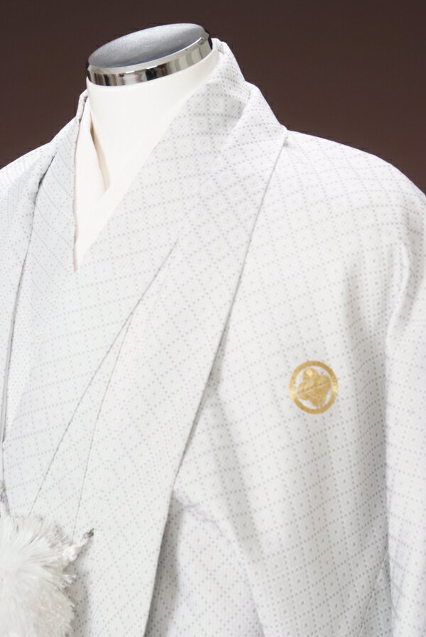 レンタル 紋付袴レンタル 白銀エマ縞 紋服 紋服レンタル 男物羽織袴 結婚式 新郎衣裳 成人式 卒業式 送料無料 足袋まで付いたフルセット 色打掛白無垢セットでセット割有 身長170cm～178cm対応 白に銀のストライプ　ワンランク上の刺子模様