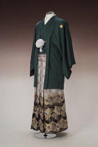 【レンタル】NO59【紋付袴レンタル】【濃緑:黒金雪輪】【紋付き】【紋服】【紋服レンタル】【男物羽織袴】【結婚式】【新郎衣裳】【成人式】【卒業式】【足袋まで付いたフルセット】【170cm-178cm対応】【色打・白無垢セットでセット割有り】バーゲン