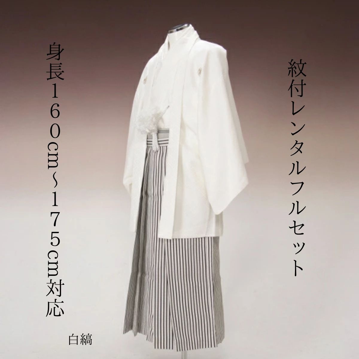 レンタル 紋付袴レンタル 白白黒縞 紋服レンタル 羽織袴 貸衣裳 貸衣装 着物レンタル 白紋付 結婚式 成人式 大学卒業式 花婿 神殿挙式 白無垢色打掛セットで割引有 往復送料無料 足袋までついたフルセット 身長160cm~175cm対応 余計なものは何もいらないシンプルさ