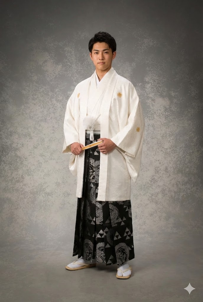 レンタル 紋付袴レンタル 白龍 着物レンタル 色打掛白無垢セットでセット割有 紋付き 紋服 男物羽織袴 結婚式 新郎衣裳 成人式 卒業式 送料無料 足袋まで付いたフルセット 身長160cm～180cm対応 サイズ展開フル対応 王道の白紋付 人気上位争い常連