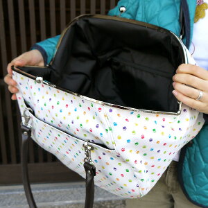 【受注生産品】特大がま口ボストンバッグ【帆布・がまドット柄】【代金引換ご利用不可】