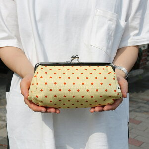 【受注生産品】TAWARA型がま口コスメポーチ(大)【帆布・唐草/水玉】<がまぐち/コスメポーチ/化粧ポーチ/がま口ポーチ/手作り/和雑貨/京都/がま口>【a_2sp0420】