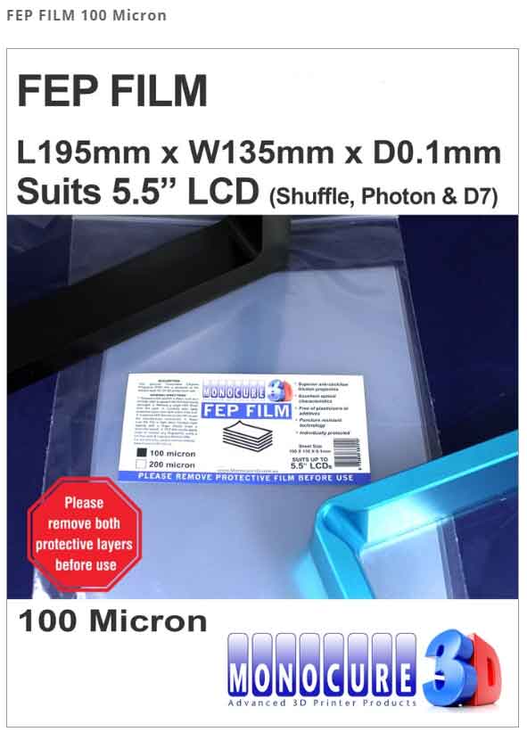 Monocure3D SLA/LCD光造形式 3Dプリンター用FEPフィルム100ミクロン 1枚（Shuffle Photon WanhaoD7などスペアパーツ）