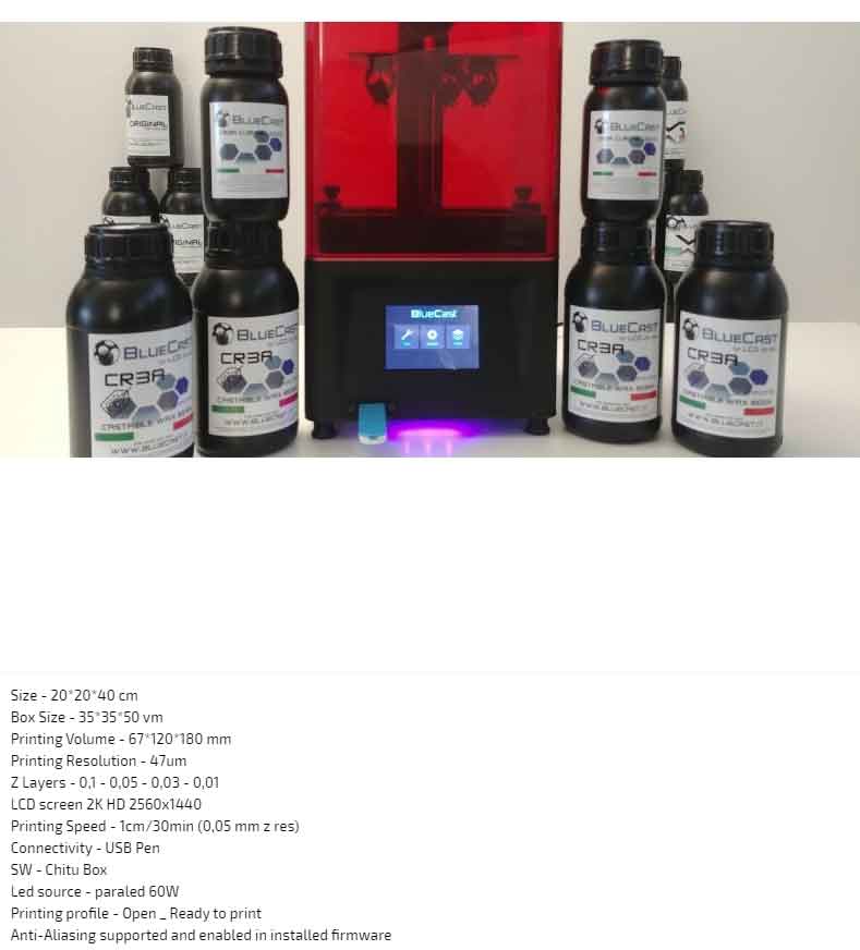 BlueCast LCD クリエーター　光造形式 3Dプリンター セット　2K 高精度 LCD 3Dプリンタ BlueCast LCD Cr3ator 3D Printer【正規販売代理店】