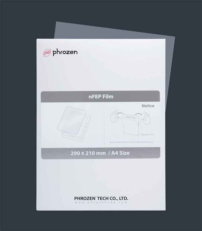 Phrozen SLA/LCD光造形式 mini/mini4K A4サイズ 3Dプリンター用nFEPフィルム（Phrozen純正） PhrozenのPFA（nFEP）フィルムは、長持ちするように特別に設計されており、ユーザーはフィルムの交換を常に心配することなく、高品質の3Dモデルを複数回印刷できます。モデルを印刷したら、フィルムをきれいにするだけで、次の印刷プロジェクトの準備が整います。 ■製品名：PhrozennFEPフィルム（A4 / 210 * 290mm） ■素材： nFEP ■色：透明 ■サイズ： A4（210 * 290mm） ■スペック： 150um ■重量： 10g ■対象モデル： Phrozen Make / Make XL / Shuffle Lite / Shuffle / Shuffle XL / Shuffle XL 2019 / Shuffle 4K / Sonic