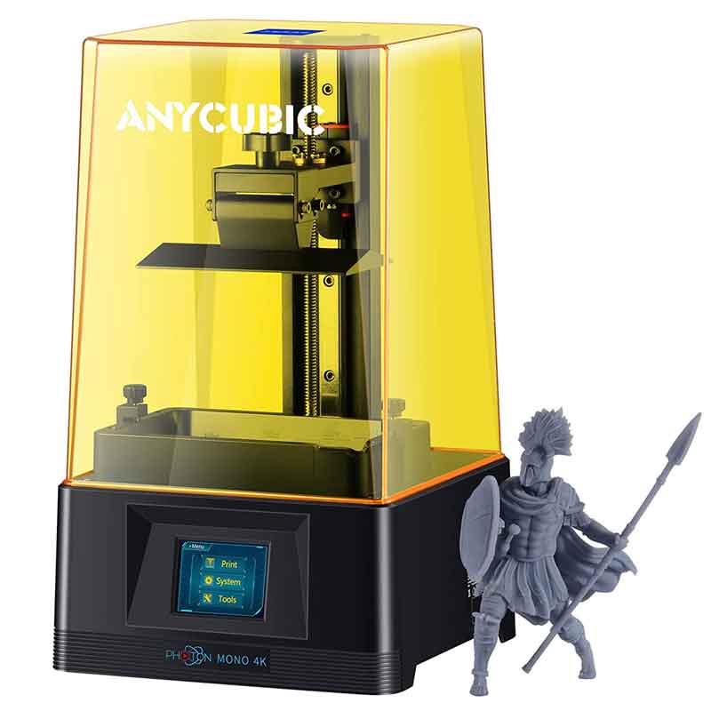 Anycubic Photon Mono 光造形式LCD 3Dプリンターは、UV硬化樹脂を使用する、低価格な4KモノクロLCD 3Dプリンターです。シンプルですが、造形精度の高い初心者向けの3Dプリントが可能です。 ■6.23 "大画面：Photon Mono 4Kレジン3Dプリンターが6.23"モノクロLCD画面にアップグレードされ、ANYCUBIC Photonの5.5 "画面より29％大きくなりました。迅速なプロトタイピングにより、1.5Sで単層を印刷することで印刷効率が大幅に向上します。LCD画面はさらに優れています耐久性があり、RGB画面の4倍の寿命。 ■大容量：ANYCUBIC Photon Mono4Kの印刷サイズは132mmx 80mm x 165mm /5.19 "x 3.14" x 6.49 "と大きいため、3Dモデルの任意の形状を作成するのに十分な印刷スペースと自由度があります。透明なトップカバー99.95％のUV光遮断率を維持しながら印刷プロセスを監視できるため、初心者でも安全で簡単です。 ■4K高解像度：4KモノクロLCDスクリーンのHD解像度は3840 x 2400、35um XYピクセル、7％の光透過率です。つまり、すべてのモデルをより高い精度で印刷できます。さらに、コントラスト比が350以上であるため、印刷の詳細がより正確で繊細になり、印刷品質と成功率が向上します。 ■高速印刷速度：ANYCUBIC Photon Mono4K樹脂3Dプリンターの最大印刷速度は50mm / hに達することができ、12cm / 4.7inモデルの印刷にかかる時間はわずか2.5時間で、通常の樹脂プリンターの2.5倍の速度です。この3Dプリンターは、より高精度のモデルをすばやく入手して、待機時間を節約するための理想的な選択肢です。 ■互換性：Photon Mono 4Kは、市場に出回っているほとんどの3D印刷樹脂と互換性があり、ANYCUBIC3D印刷UV硬化樹脂で最高の印刷効果を得ることができます。それは30％-100％のUV光パワーレギュレーションを持っています、あなたはあなたの個人的なニーズを満たすために設定を調整することができます。 ■6.23 "4KモノクロLCD： 露光時間は1.5秒に短縮されます。はるかに長い寿命：カラーLCDの4倍の最大2000時間の印刷が可能です。 ■クイックFEP交換： FEPの交換は簡単になりました。 ■2.8インチのタッチスクリーン ■ 速い印刷速度： モノクロLCDを使用すると、プリンターはより少ないエネルギーでより速く印刷できます。 ■高品質のZ軸： 高品質のZ軸レール構造とステッピングモーター ■新しいマトリックス光源： より均一な露出、より高い効率とより良い熱拡散を持っています。 ＜製品仕様＞ ■本体サイズ：227×222×383mm ■本体重量：4.5kg ■造形方式：LCD/SLA（光造形方式） ■造形材料：UV硬化樹脂 ■ビルドサイズ：132×80×165mm ■XY解像度：0.035mm 4098 X 1560 ■層の厚さ：0.01&#12316;0.15mm ■印刷速度: 最大50mm / h ■AC入力：100〜240 V、50/60 Hz ■消費電力：約45W ■英語取扱説明書 ＜ソフトウェア＞ ■ファイル形式：stl ■制御形式：.Gcode ■スライスソフトウェア： ChiTu Box V1.6.5スライサー ※印刷したモデルは濃度95％以上のアルコールで洗浄が必要です。 ※印刷の注意点：アルコール洗浄後、日光やUV-ライトで造形物を固くすることが必要です。 ※FEPフィルムは運送等の原因で緩みが発生していることがありますので、印刷前に必ずネジを締め直してください。 ※印刷前にレベリング調整が必要です。（A4紙が、抜けない程度に設定してください）>