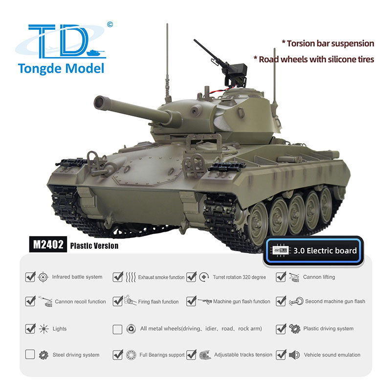 Tongde Model 1/16 M24 チャフィー CHAFFEE 2.4GHz（プラ製ギアボックス・プラ製キャタピラ・プラ製ホ..