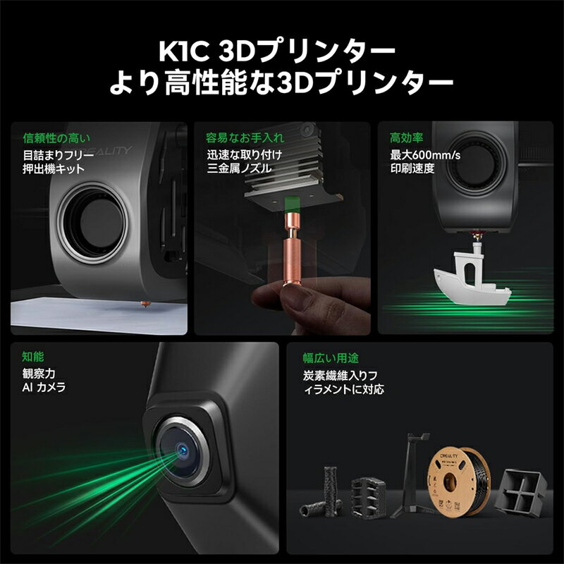 Creality K1C-2025 3Dプリンター 600mm/s高速印刷 自動ベッドレベリング CoreXY構...