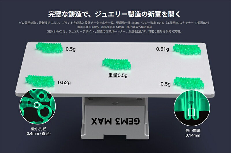 AYARDのNOVA3D GEM3-Max工業用ジュエリー鋳造プリンター 10KモノクロLCD樹脂3Dプリンター（金、銀、ダイヤモンドジュエリー印刷用）【正規販売代理店】｜アングル2