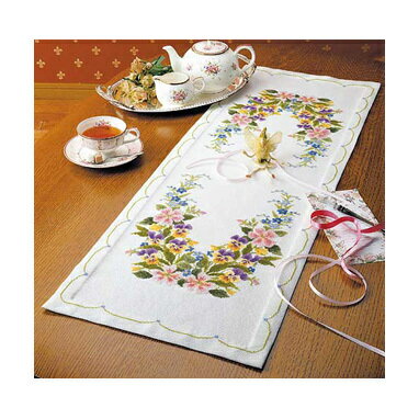 オリムパス　クロスステッチ　ししゅうキット　クッション＆テーブルセンター　ワイルドローズのテーブルセンター　1190