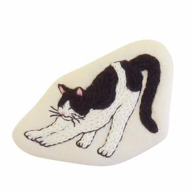 オリムパス　フランス刺しゅうキット　二ャンコとおでかけ　ブローチ　伸びするニャンコ　9070＊