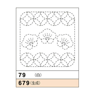 オリムパス　刺し子花ふきん布パック（白） 梅と丸七宝（うめとまるしっぽう）　79 1