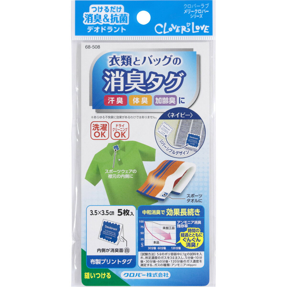 クロバー 衣類とバッグの消臭タグ ネイビー 68-508