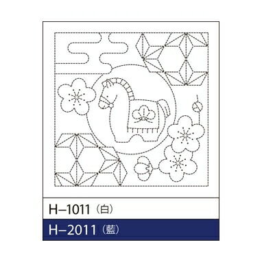 オリムパス　刺し子花ふきん布パック（白） 午と飛び麻の葉　H-1011