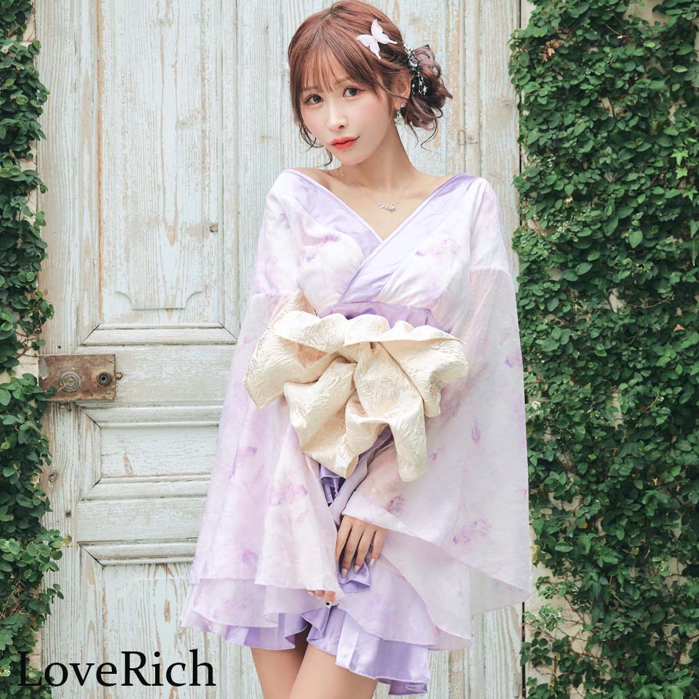 1621フラワー柄 ミニ 豪華 帯 花魁 着物 ドレス コスプレ ハロウィン キャバドレス