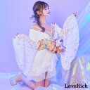 1320鶴柄 レース フ 和柄 花柄 ミニ 豪華 帯 花魁 着物 ドレス コスプレ ハロウィン キャバドレス 兵児帯 2032