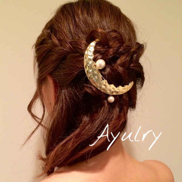 ムーンバレッタ＊月バレッタ＊パール＊ヘアアクセサリー＊髪飾り＊星＊宇宙＊8.6cmゴールドorシルバー【楽ギフ_包装選択】【楽ギフ_メッセ入力】のサムネイル