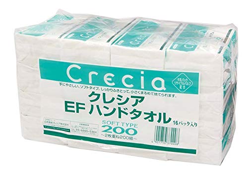 クレシア ハンドタオル 2枚重ね200枚組【16パック入り】 高品質 使い捨てハンドタオル 紙タオル 200枚×..