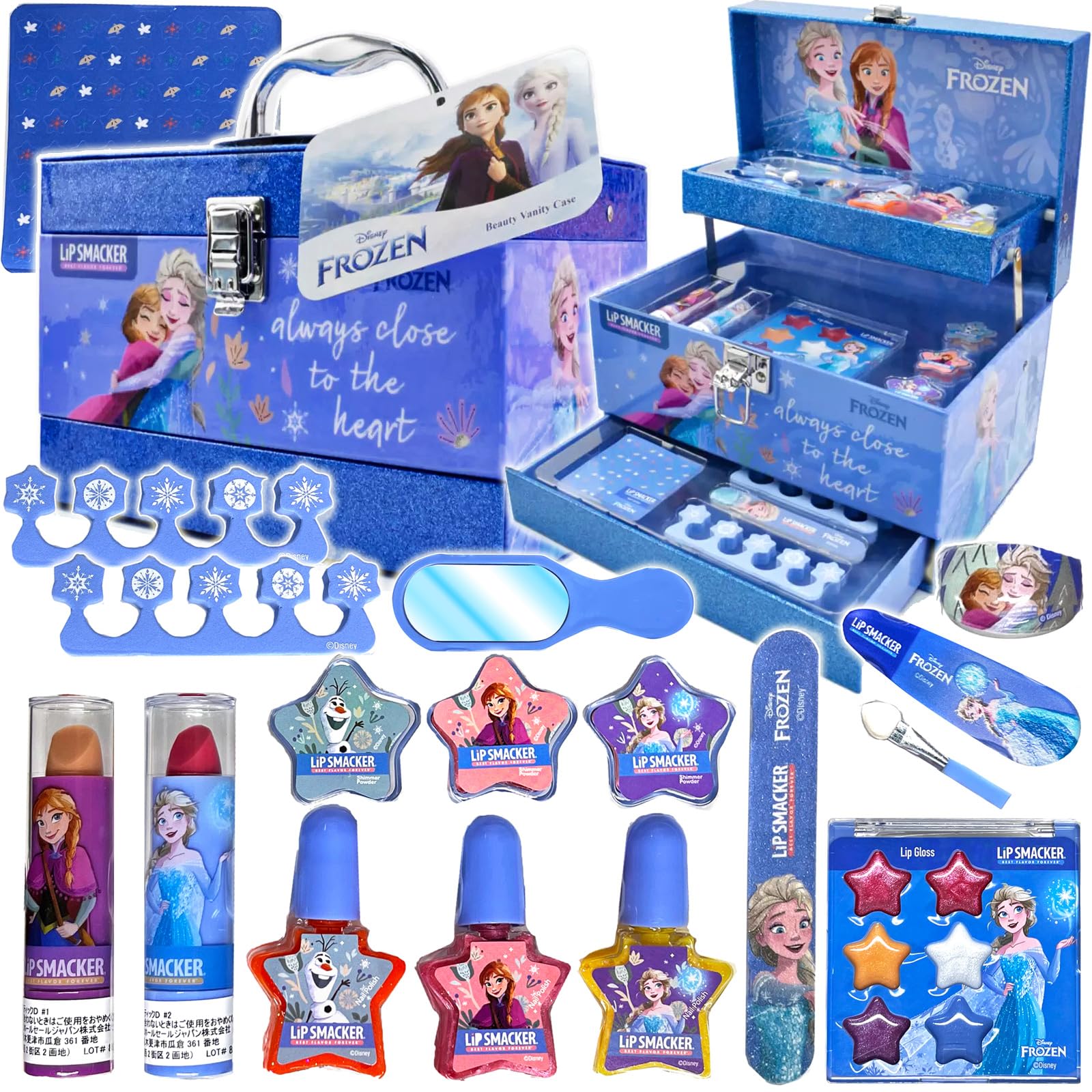 アナと雪の女王 子供用 メイクセット 23点セット ディズニー メイクボックス ディズニープリンセス (Disney Princess)女の子 コスメティックケース 子供用化粧品 メイク キッズコスメ 持ち運べる取っ手付き コスメセット ディズニーシール付き キッズ 化粧品 メイクアップ