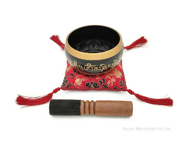 チベット密教法具シンギングボウル・ドニパトロ(bw031・口径約11cm 高さ約5.5cm)ガネーシャ柄 平面底