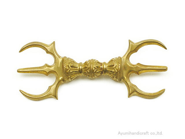 チベット密教法具ヴァジュラ・バジュラ・金剛杵・ドルジェ・三鈷杵（vg002/ゴールドカラー/18.5cm）