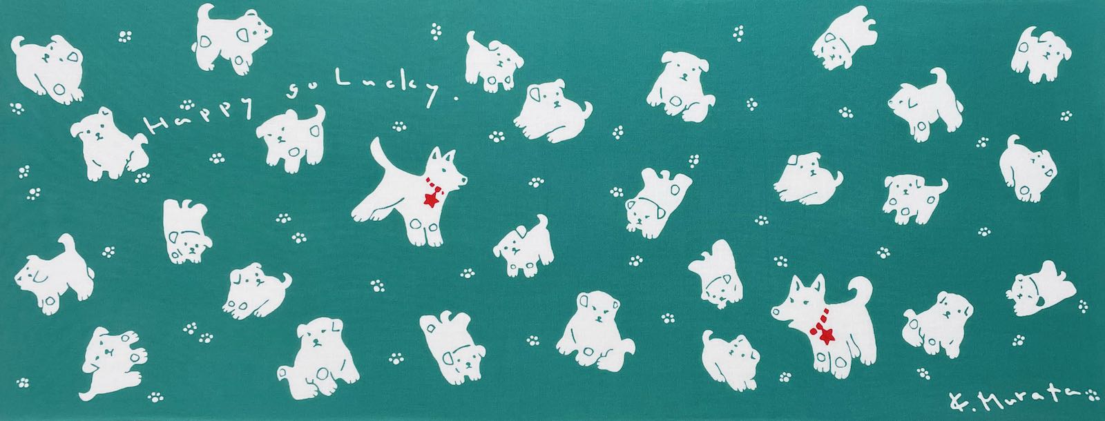 絵てぬぐい 絵画 Happy小犬・動物/手ぬぐい 手拭い タオル 歌舞伎 インテリア はんかち 伝統工芸 飾る ..