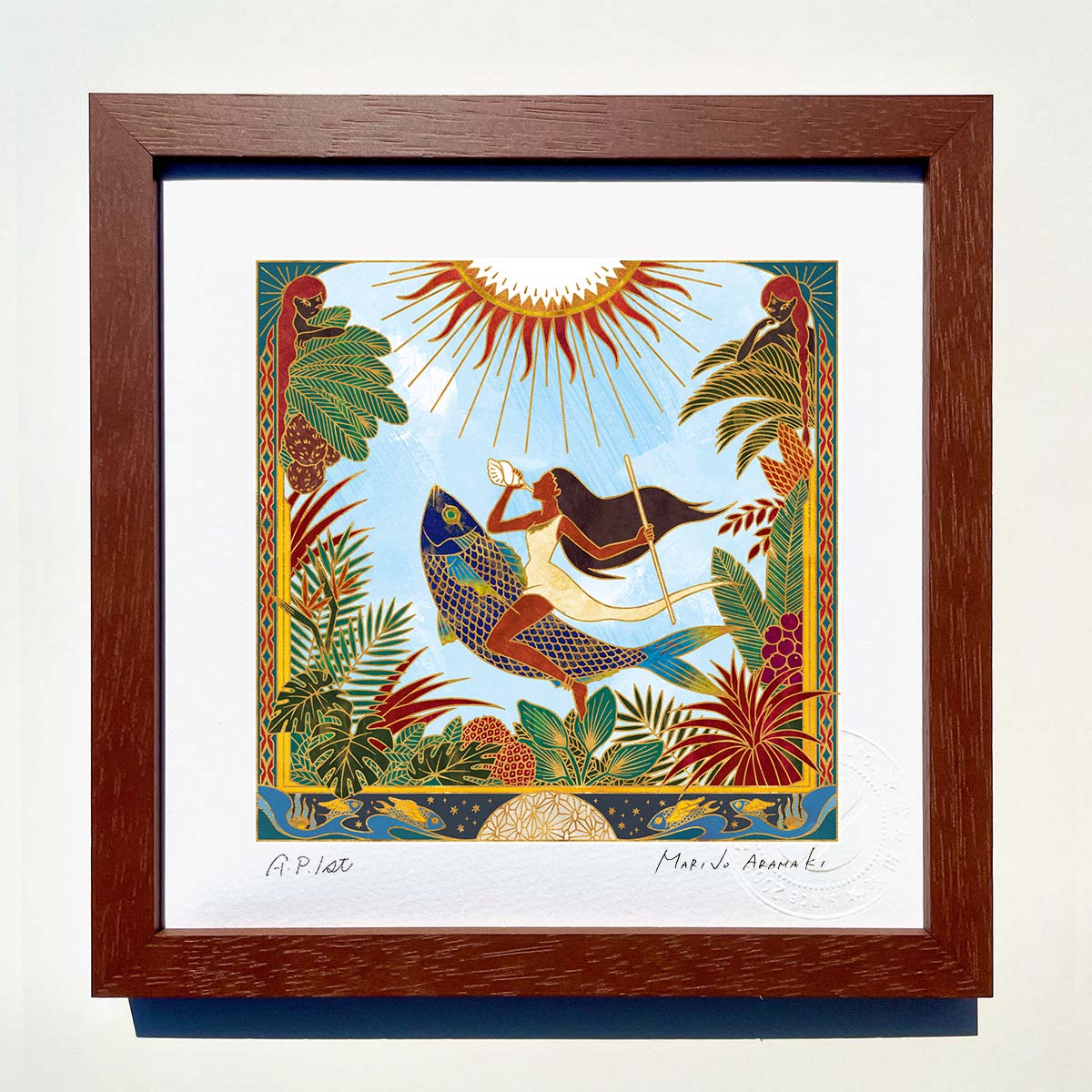 【スーパーSALE10%OFF】版画 絵画 荒巻まりの 『めざめの唄』 インテリア 額装込 ポスター アートパネル リビング 玄関 プレゼント モダン 飾る S...